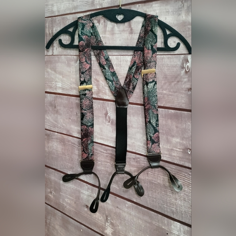 Pelican USA Abstract Patterned Mens Blue Suspenders - Black and Pink